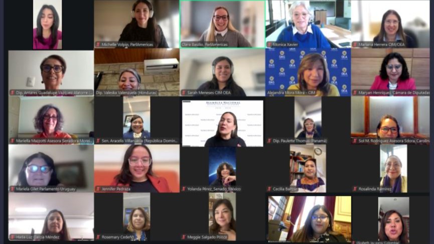 Twenty-five-person virtual meeting grid showing diverse participants on a video conference with one speaker highlighted by a green border.